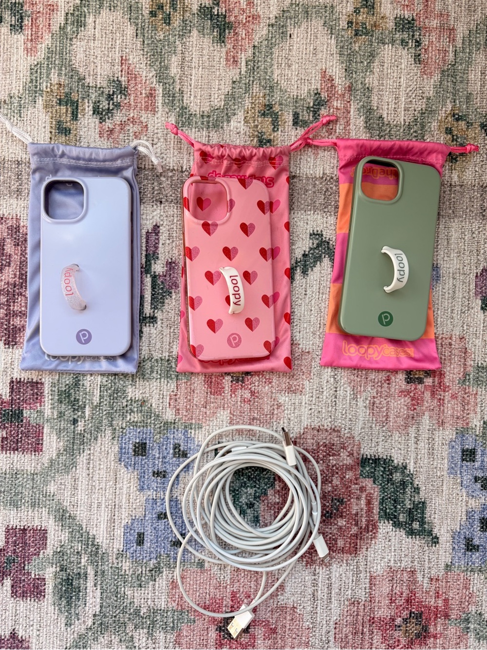 Loopy Cases iPhone14, Grip Case Bundle - Lavender, Pink Heart, Olive Green
